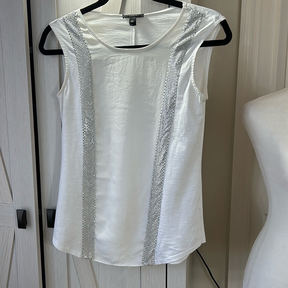 J. Crew Crème Tank Top with Silver Metallic Chain Accents Sz XXS